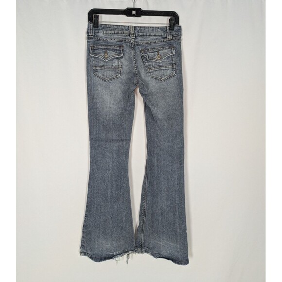 Bongo Jeans 5 Junior's Blue Distressed Flare Leg Thrashed Vintage Y2K Low Rise - Picture 3 of 9
